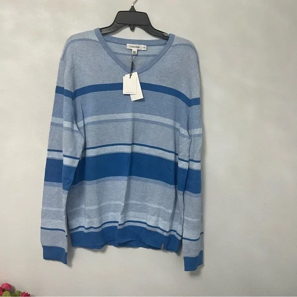 Calvin Klein Mens V-Neck Blue Long Sleeves Sweater- Size XL - New With Tag - Picture 2 of 10